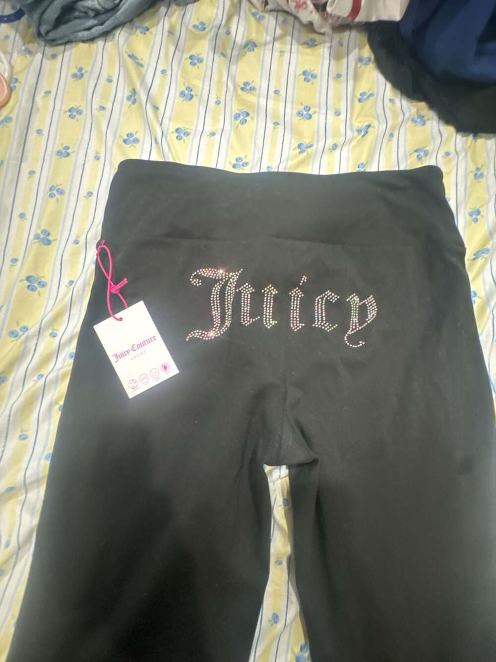 Juicy Couture Sport Black Rhinestone Logo Leggings Size L